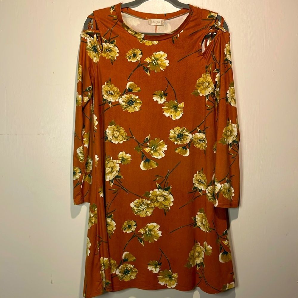 Altar'd State- Velour Floral Boho Long Sleeve Cutout Shoulder Mini Dress- Size M